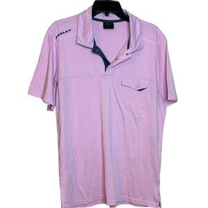 Oakley Golf Pink Polo Gray Logo Men US L Active Performance Aero Hydrolix Cotton